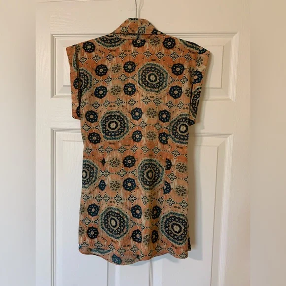 Joan Vass Abstract‎ Patterned Draped Neckline Blouse Large Chic Artsy Feminine - Picture 2 of 9